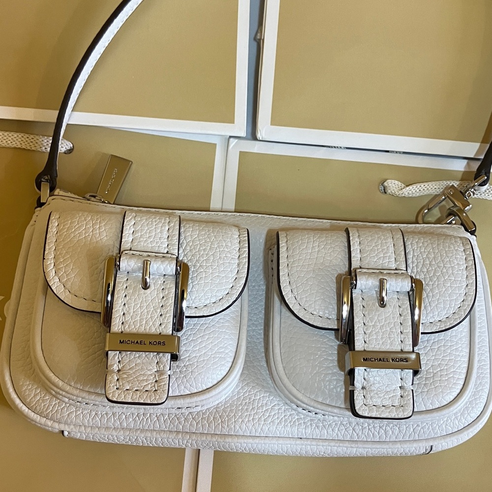 Michael Kors ZOE SM Conv Pouchette Optic White Leather - Picture 2 of 10